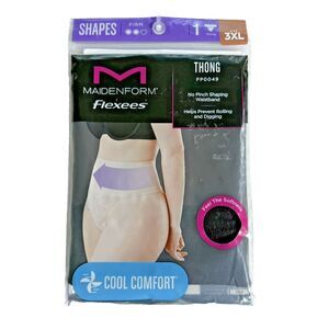 Maidenform Flexees Thong Womens PLUS SIZE 3XL Black Shapewear Panty Cooling NWT